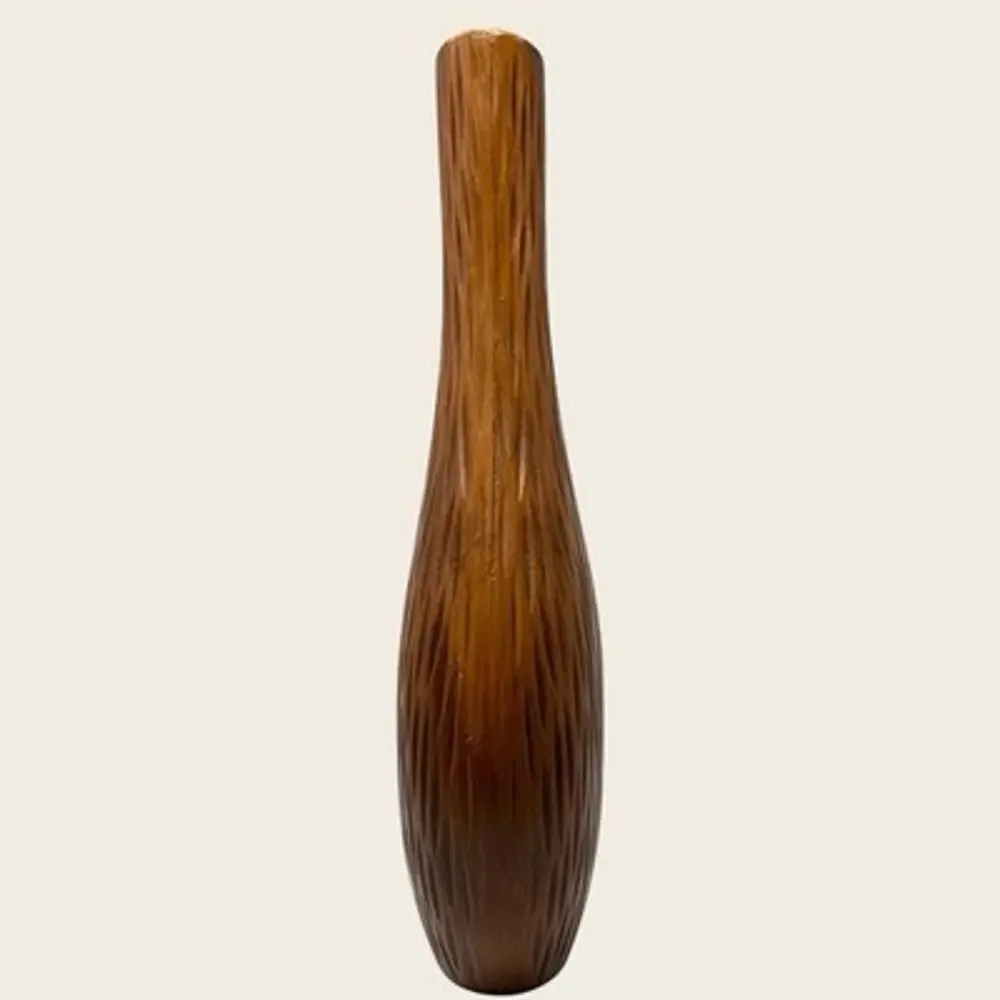 Vintage 1980s Carved Wood Vase Sculptural Boho Organic Feathered Flame